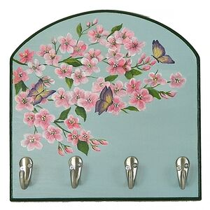 Floral Wall Hook Decor with Pink Cherry Blossoms